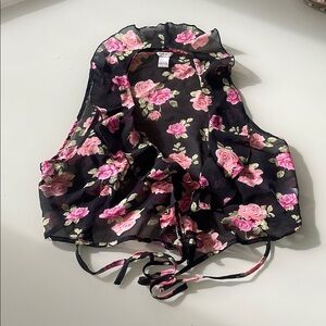 💚3 /$10   Floral Black Sheer wrap crop top. Small